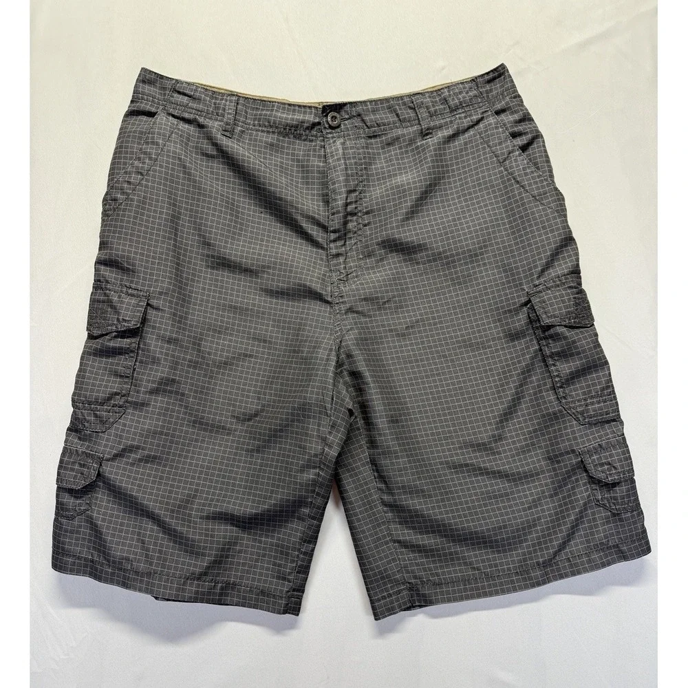 Airwalk Cargo Shorts Mens 36 Gray Plaid Ripstop Utility Outdoor Casual Hiking